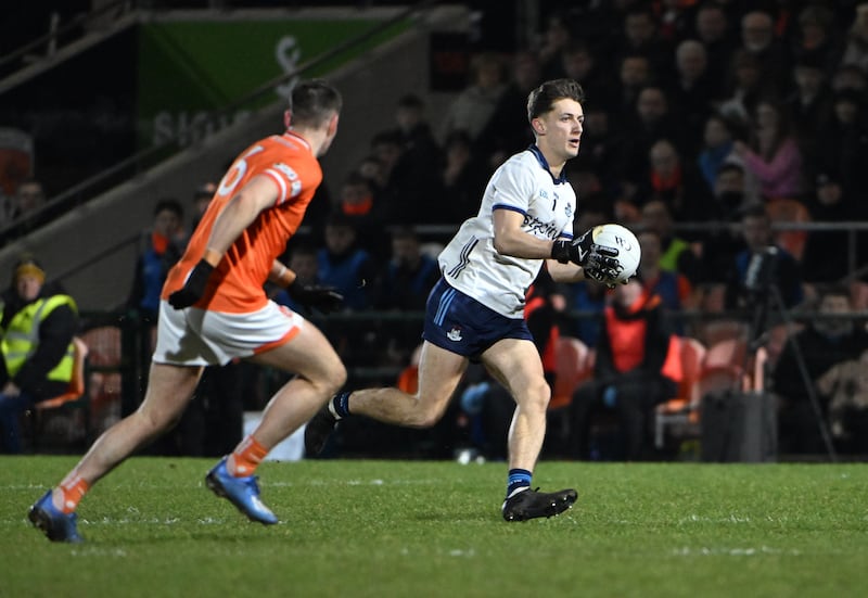 Dublin goalkeeper Evan Comerford drives forward. Photograph: Andrew Paton/Inpho