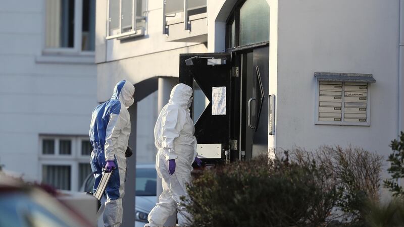 Police forensic officers at  Glin Ree Court in Newry, Co Down on Thursday. Photograph: Niall Carson/PA