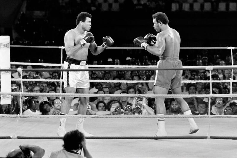 The October 1974 fight between Muhammad Ali and George Foreman in Kinshasa, known as the Rumble in the Jungle. Photograph: AFP