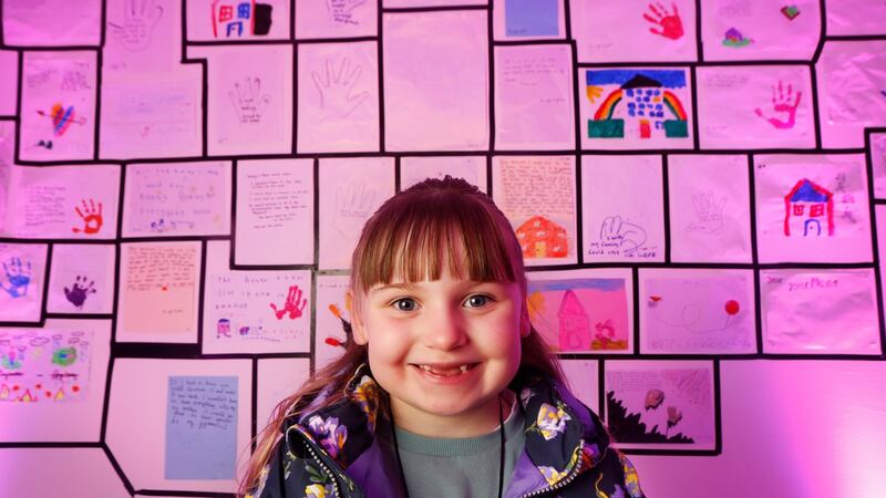 Kayleigh (5), daughter of Kelly-Anne Byrne, at the launch of the Focus Ireland ‘A Home For Christmas’,  exhibition in Dublin.