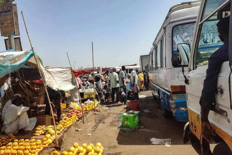 People shop for fresh produce at a  market in southern Khartoum earlier this week, during a lull amid ongoing fighting between two rival Sudanese generals. Photograph: AFP