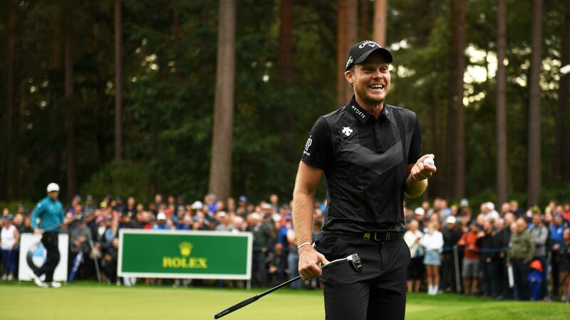 Danny Willett  reacts after he putts on the 11th green during the final round of the BMW PGA Championship at Wentworth Golf Club. Photograph: Harry Trump/Getty Images