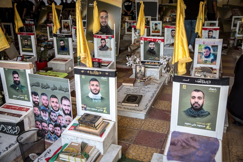 Many of those recently buried at a Shia cemetery in Beirut's southern suburbs are young men who were fighting for Hizbullah. Photograph: Sally Hayden