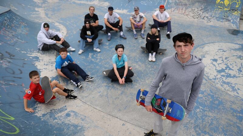 Evan Fogarty and a group of skateboarders at Cork Street skate park. Photograph: Nick Bradshaw