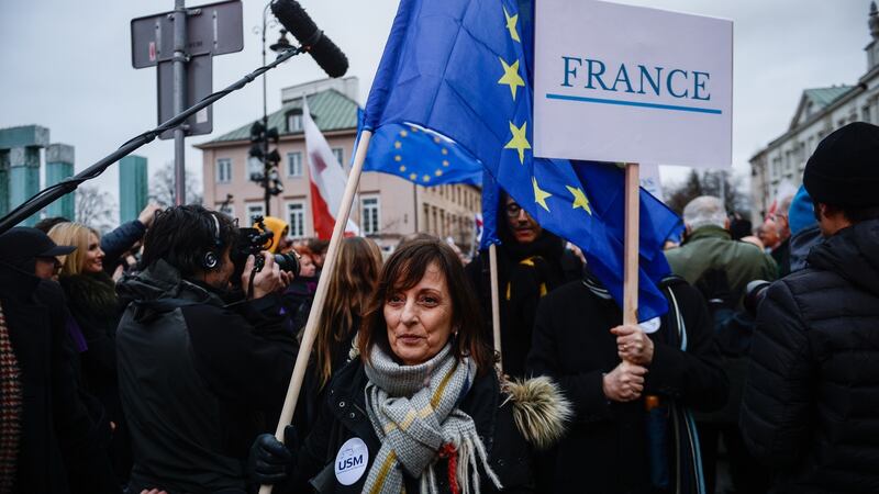 Judges from France rally in Warsaw. Photograph: Omar Marques/Getty Images