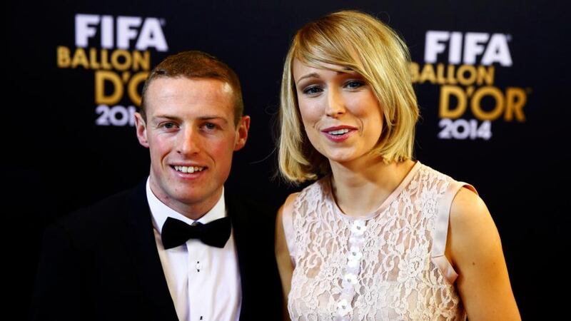 Stephanie Roche of Ireland, seen here with boyfriend  Dean Zambra of Bray Wanderers was second to James Rodriguez in the Puskas Award voting for goal of the year.  Photograph: Arnd Wiegmann / Reuters