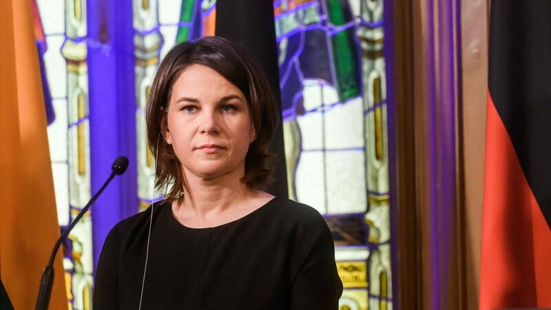 German foreign minister Annalena Baerbock at a press conference after a meeting in Riga, Latvia, with Baltic foreign ministers on Wednesday. Photograph: Gints Ivuskans/AFP via Getty Images