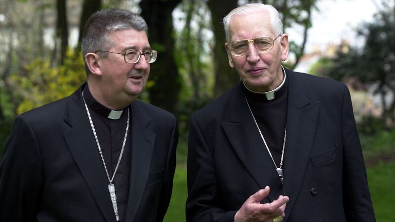 Former Archbishop of Dublin Cardinal Desmond Connell with his successor Archbishop Diarmuid Martin. Photograph: Eric Luke/The Irish Times