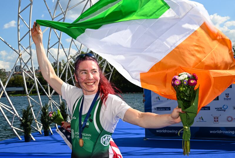 Ireland’s Siobhán McCrohan celebrates after winning gold on Friday. Photograph: Detlev Seyb/Inpho