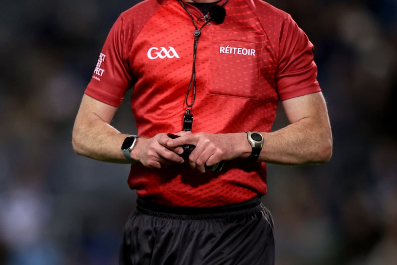 Referee David Coldrick puts away spray foam used to mark the spot for a free during the Interprovincial Serier final between Connacht and Ulster. Photograph: Ben Brady/Inpho