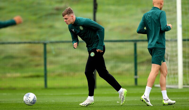 Evan Ferguson in Ireland training in Abbotstown. Photograph: Ryan Byrne/Inpho