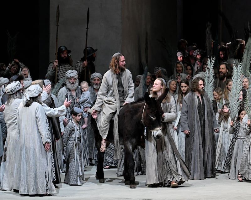 Ensemble members rehearse Oberammergau's Passion Play. The event brings together some 1,800 villagers who act, build sets, produce or play music and will run until October 2nd, 2022. Photograph: Christof Stache/AFP 