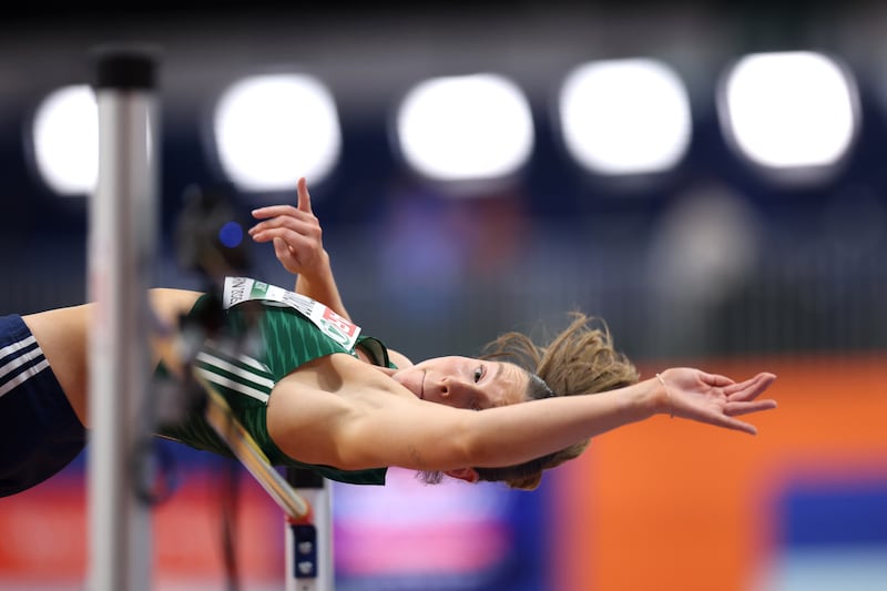 Kate O'Connor competes in the High Jump leg of the Pentathlon during the European Athletics Indoor Championships at Omnisport Apeldoorn on Sunday. Photograph: Dean Mouhtaropoulos/Getty Images