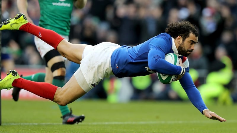 Yoann Huget dives in for a late try. Photo: David Rogers/Getty Images