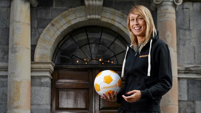 Republic of Ireland women’s team striker and 2014 FIFA Puskás Award nominee Stephanie Roche: scored while playing for Peamount United against Wexford Youths in October last year. Photograph: Sportsfile