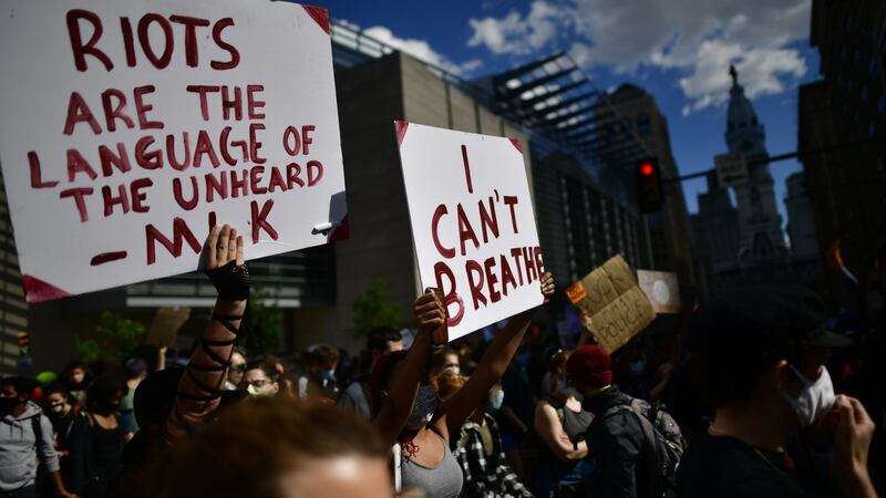 Protesters hold signs stating “I CAN’T BREATHE” during a march through Center City on June 1st in Philadelphia. Photograph: Getty Images