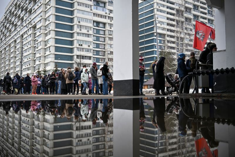 Voters queue at a polling station in Moscow, Russia on March 17th. Photograph: AP Images