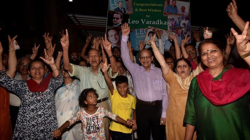 Leo Varadkar’s Indian relatives celebrate his first time as Taoiseach in Borivali, Mumbai. Photograph: Shubhada Varadkar