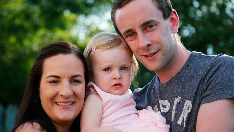 Paul Bradley with his wife Kristel and their daughter Zoe at their home in Wicklow. Photograph: Nick Bradshaw/The Irish Times