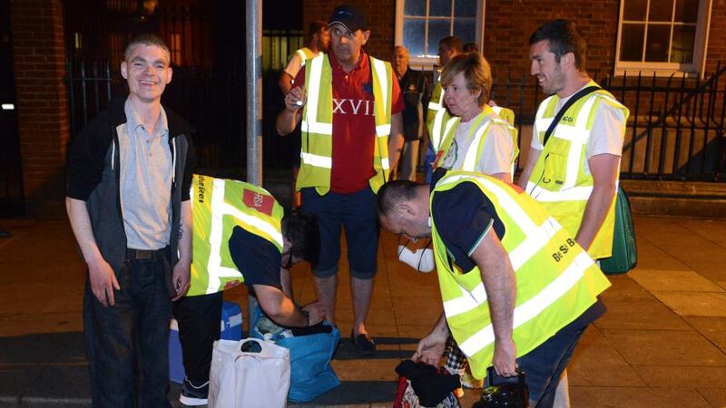 Volunteers on their rounds with Inner City Helping the Homeless in Dublin city centre, with Emmet Mullins. Photograph: Dave Meehan