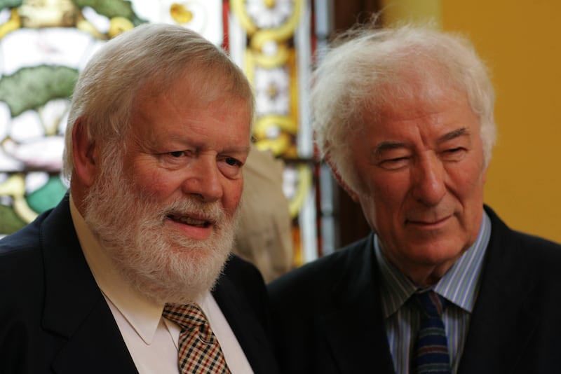 Poets Michael Longley and Seamus Heaney in Belfast, 2007. 
Photograph: Frank Miller