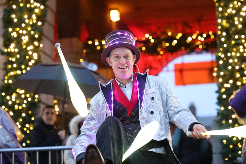 Wobbly Circus perform at Dublin Castle on New Year’s Eve. Photograph: Dara Mac Dónaill







