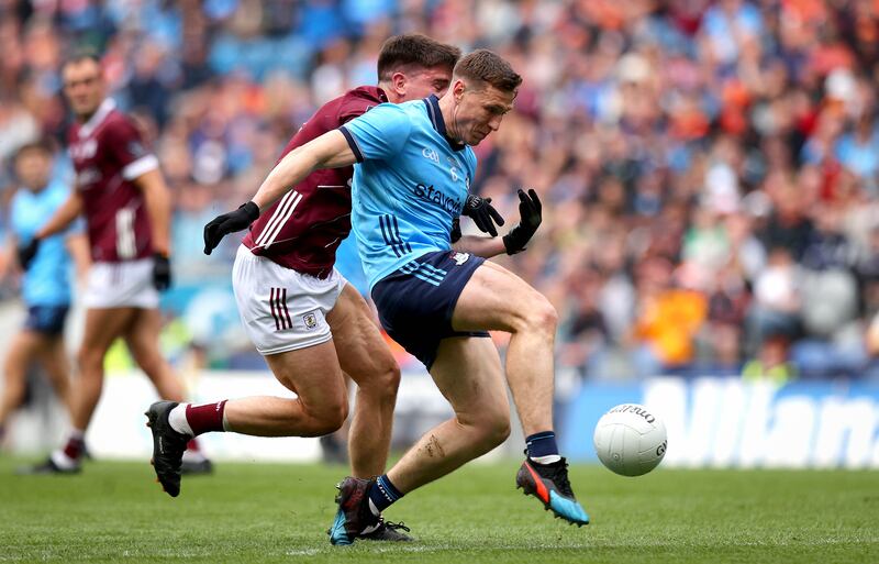 Dublin’s John Small and Sean Kelly of Galway. Photograph: Ryan Byrne/Inpho