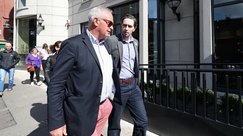 Dr Peter Boylan (left) and  Minister for Health  Simon Harris arrive for the launch of Doctors for Yes. Photograph: PA