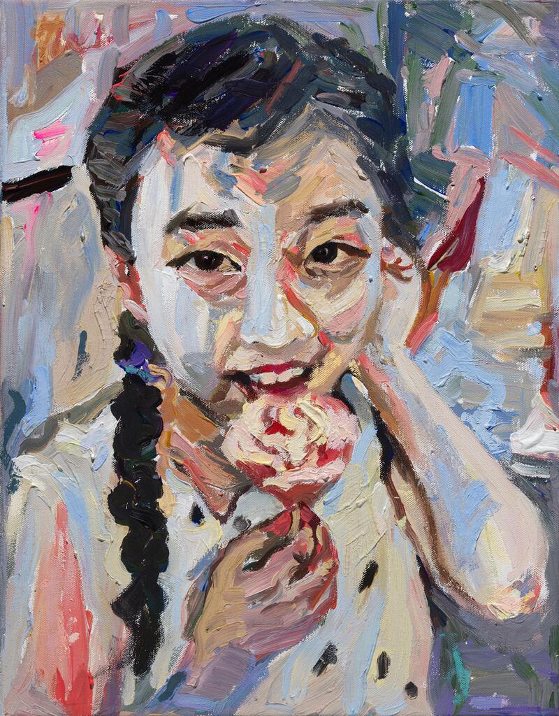 Jiaya Sun, aged 10, won the 7-11 age group Zurich Young Portrait Prize for Myself Eating Ice Cream. Photograph: Roy Hewson/National Gallery of Ireland