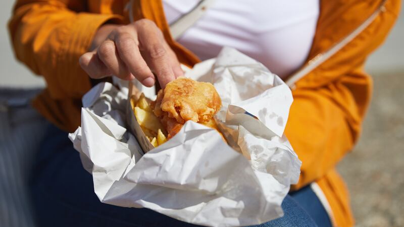 Lunch on fish and chips in the seaside resort of Tramore, Co Waterford.