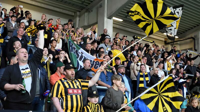 A section of the fans look on as  BK Häcken defeat Hammarby 2-0 in Sweden.