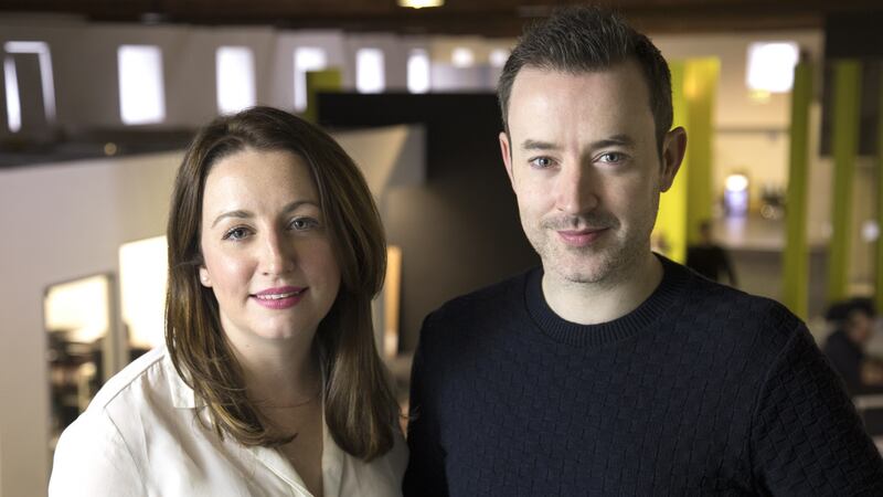 Outgoing Maximum Media group chief executive Katie Molony with broadcast director and ‘JOE show’ presenter Paddy McKenna.