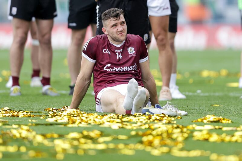 Galway's Damien Comer dejected after the game. He was well-shackled by Kerry's Jason Foley and could not repeat the heroics of the semi-final win over Derry. Photograph: Laszlo Geczo/Inpho