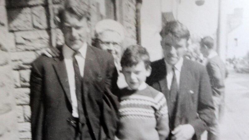 An old photo of the murdered Blaine brothers Tom on left and Jack on right with nephew Paul Dunne  (centre)