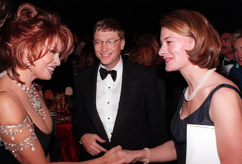 Raquel Welch (left), greets Bill and Melinda Gates at a gala in New York on March 3rd, 1998. Photograph: Bill Cunningham/The New York Times