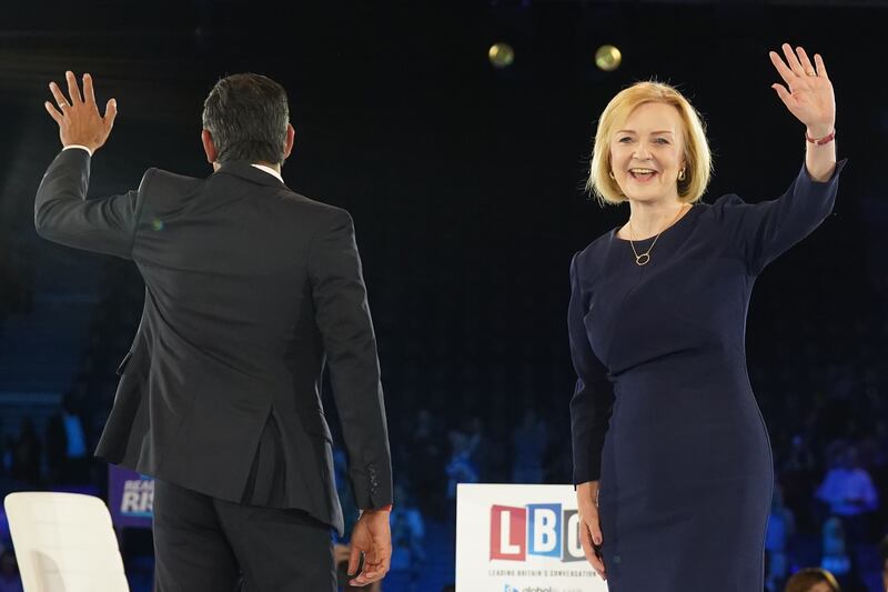 Rishi Sunak and Liz Truss at a hustings event in London in 2022 during their contest for the leadership of the Conservative party. Truss won and managed to crash the economy in her 49 days as prime minister. Photograph: Stefan Rousseau/PA