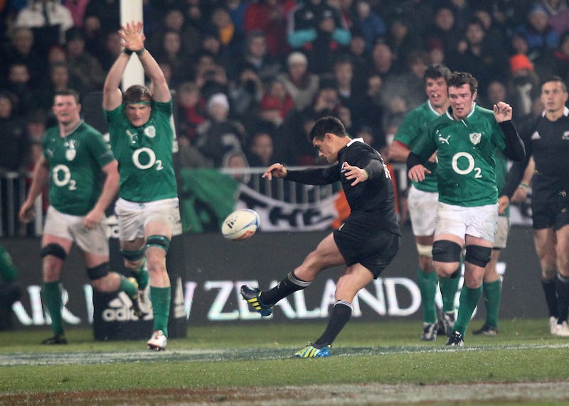 All Black Dan Carter drops the goal to win a match against Ireland in 2012. Photograph: Billy Stickland/Inpho