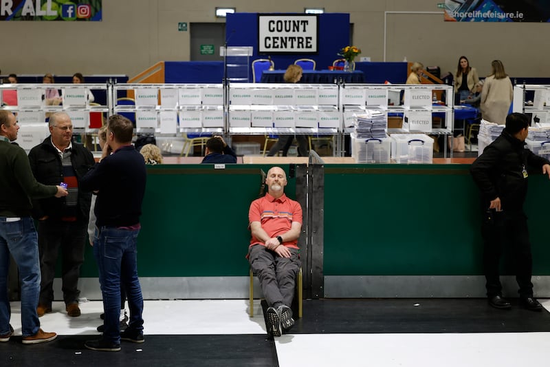 Count centre in Greystones, Co Wicklow, at 3.30am. Photograph: Nick Bradshaw / The Irish Times


