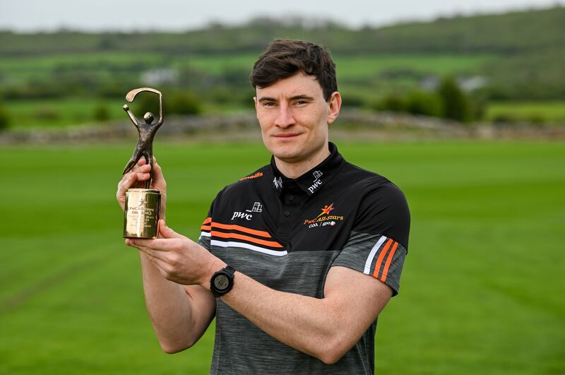 PwC GAA/GPA Player of the Month for March in hurling, David Fitzgerald of Clare, with his award at his local club Inagh-Kilnamona in Clare. Photograph: Brendan Moran/Sportsfile 