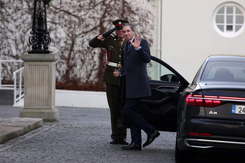 The Taoiseach Simon Harris arrives to meet with the President at Áras an Uachtaráin. Photograph: Chris Maddaloni/The Irish Times
