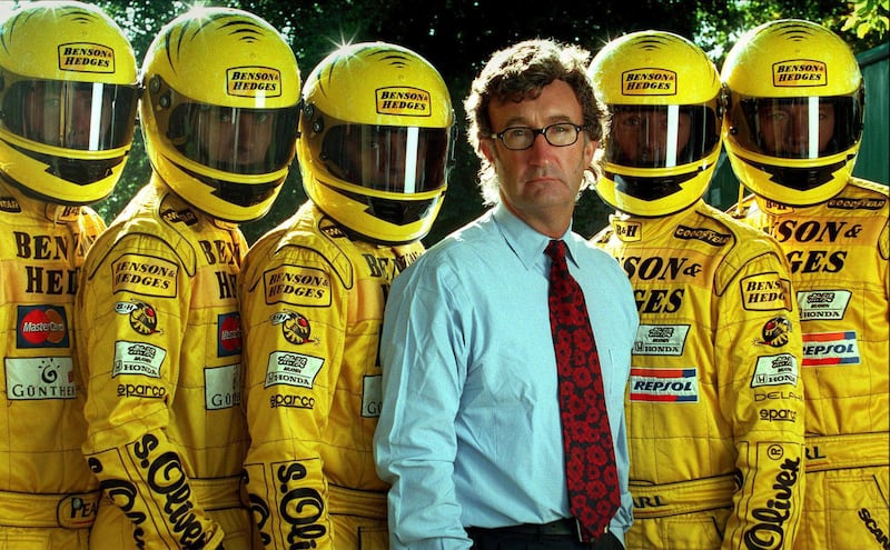 Eddie Jordan with the 1998 Jordan drivers line-up. Photograph: Billy Stickland/Impho