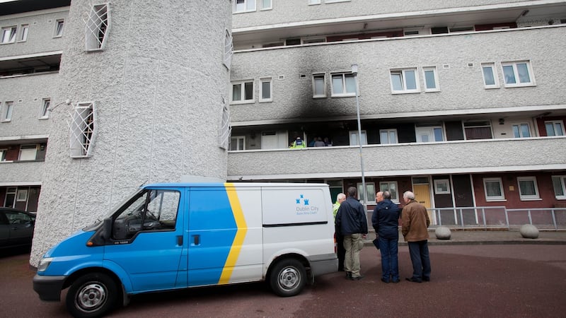 The fire happened at Tyrone Place flats on Thomas Davis Street in Inchicore. Photograph: Gareth Chaney Collins