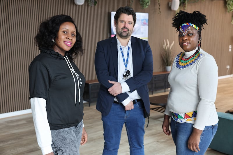 Judith Nwagazue, manager Declan McKenna and Lindi Ncube at the Gateway House international protection centre in East Wall, Dublin. Photograph: Dara Mac Dónaill