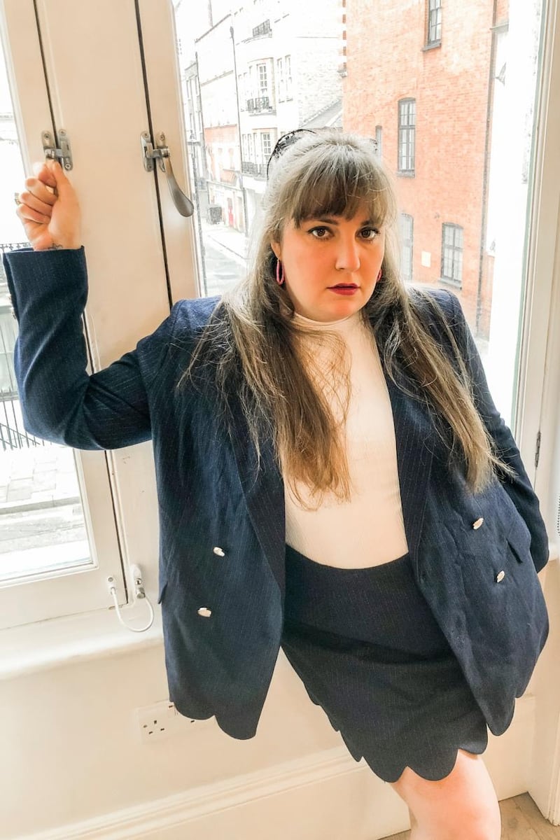 Lena Dunham in England, wearing a suit of her own design from a new collaboration with 11 Honoré. Photograph: Devin Oktar Yalkin/New York Times