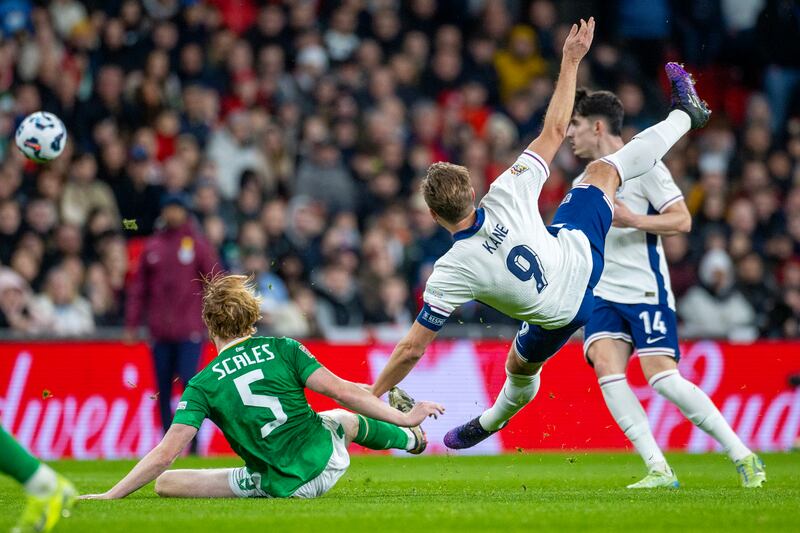 England's Harry Kane collides with Republic of Ireland's Liam Scales at Wembley Stadium on November 17th. Photograph: Tim Clayton/Corbis via Getty Images