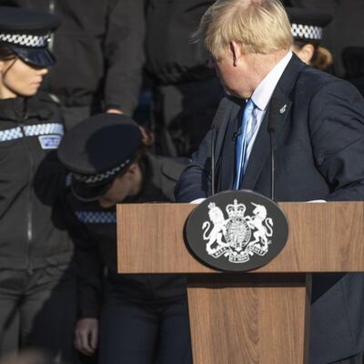 Brexit battle: by the time Boris Johnson finished his speech in Wakefield one of the police cadets behind him had fainted. Photograph: Danny Lawson/Pool/Getty