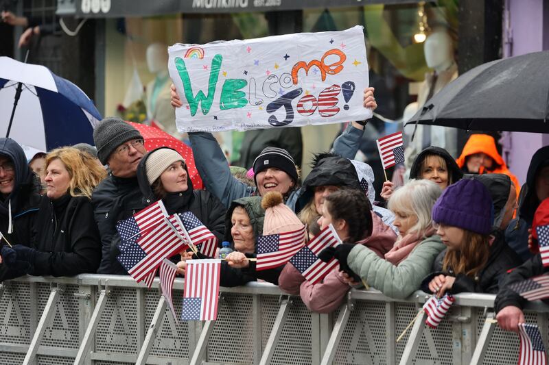 A crowd waits for Joe Biden in Dundalk, where it is hoped he will do a walkabout. Photograph: Nick Bradshaw