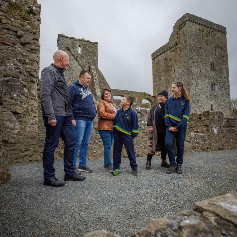 The Yevsiutin family with Stephanie McDermott and Liam O’Sullivan at Kells Abbey in Co Kilkenny. Photograph: Dylan Vaughan