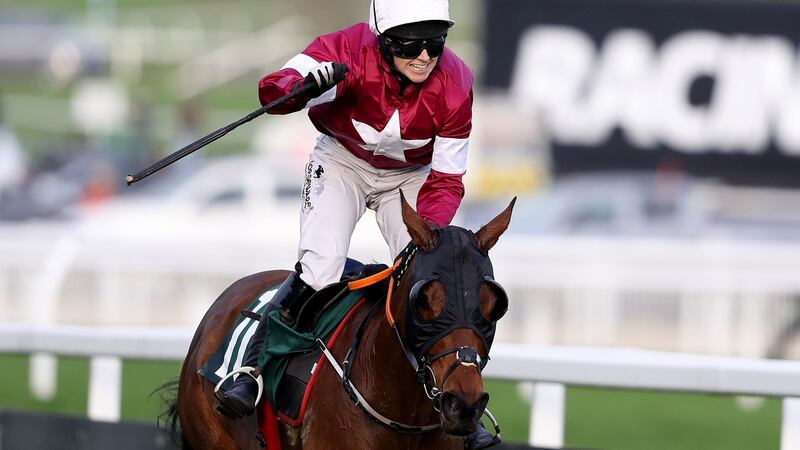 Lisa O’Neill celebrates after Tiger Roll’s win at Cheltenham in 2017. Photograph: Dan Sheridan/Inpho