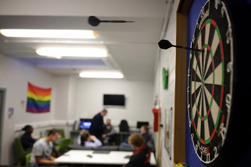 Jay Mangan, a youth worker at the Belvedere Youth Club in north Dublin, is starting a teen darts club on Thursdays. 'The Luke Littler effect' has driven many new kids to the sport. Photograph: Chris Maddaloni